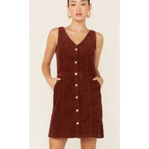 Levi's Corduroy Button-Front Mini Dress in Rich Brown Size Xs